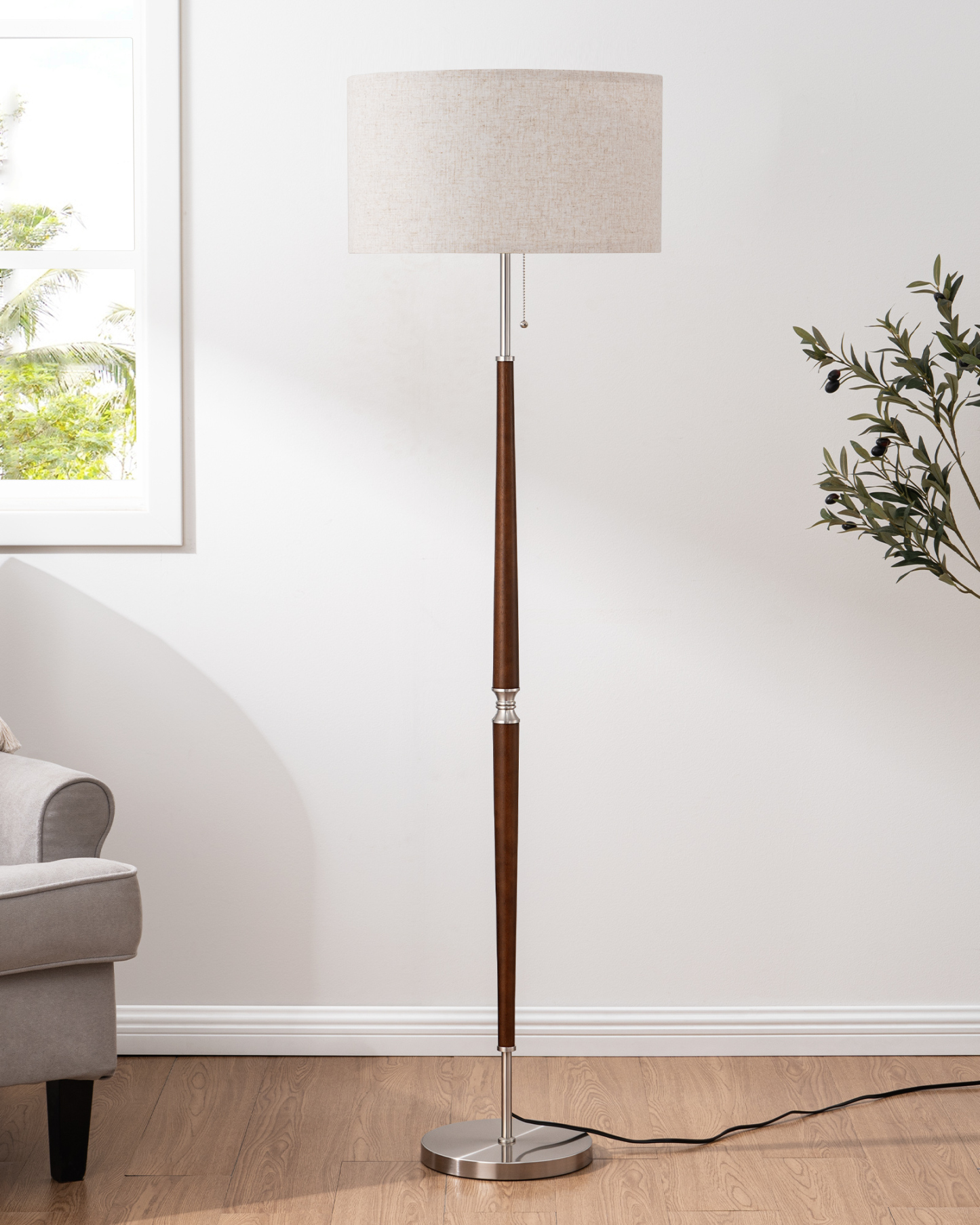 缺货下架EDISHINE 61.8" Electrogilding Traditional Solid Wood Floor Lamp-HFLFC1A