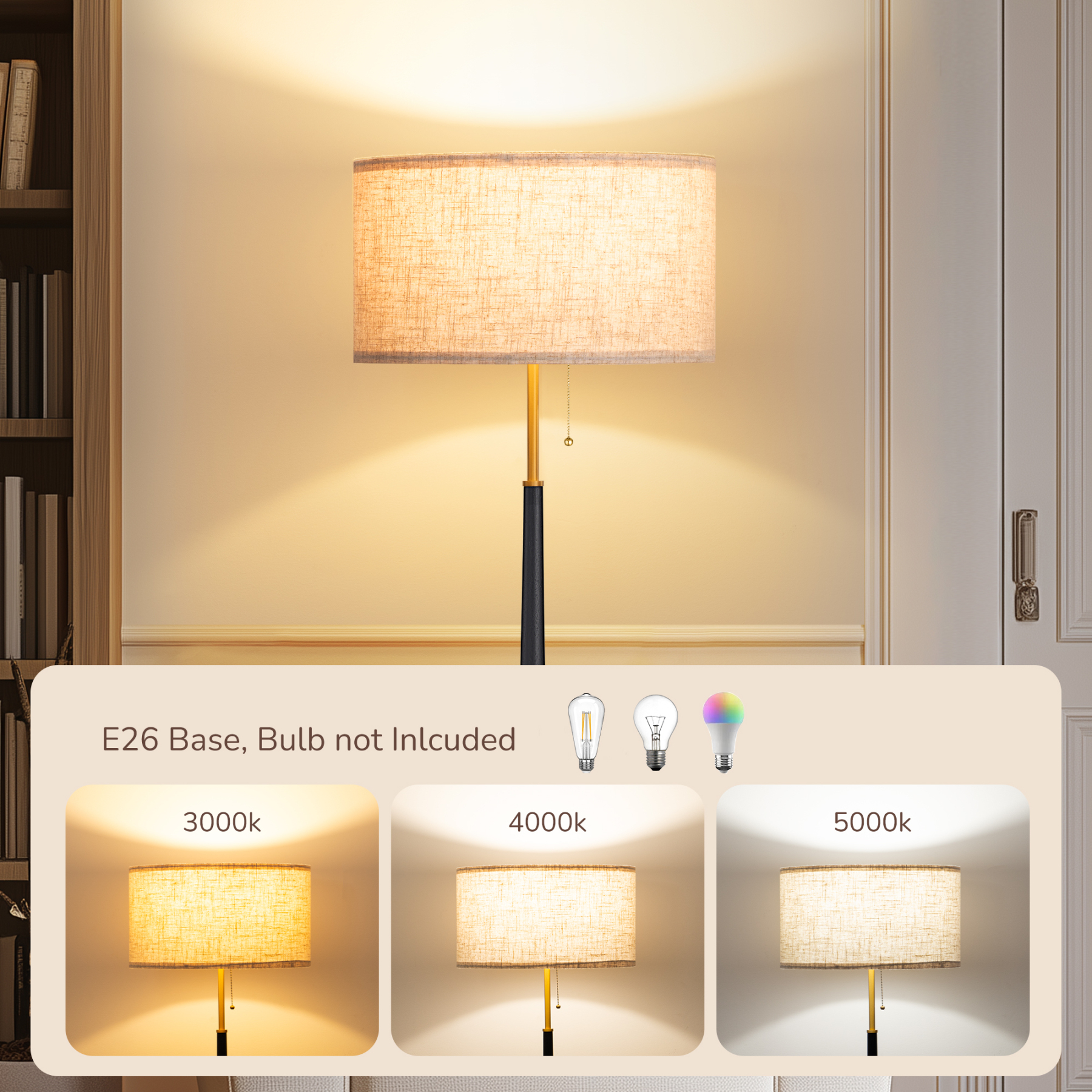 EDISHINE 61.8" Traditional Solid Wood Floor Lamp-HFLFC1B