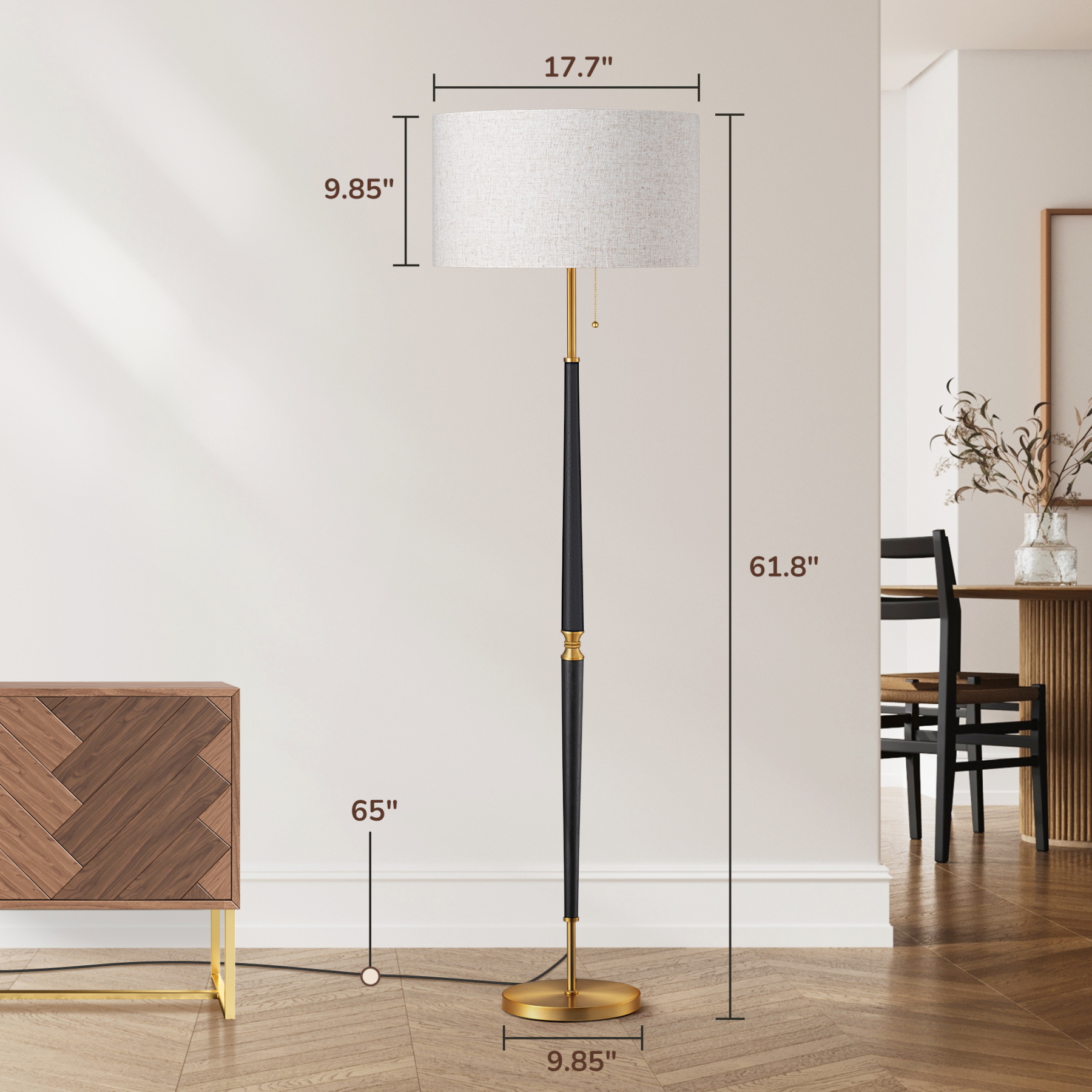 EDISHINE 61.8" Traditional Solid Wood Floor Lamp-HFLFC1B