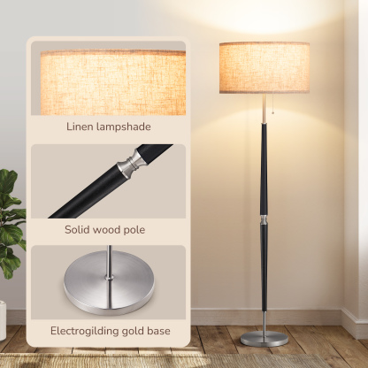 EDISHINE 61.8" Traditional Solid Wood Floor Lamp-HFLFC1C