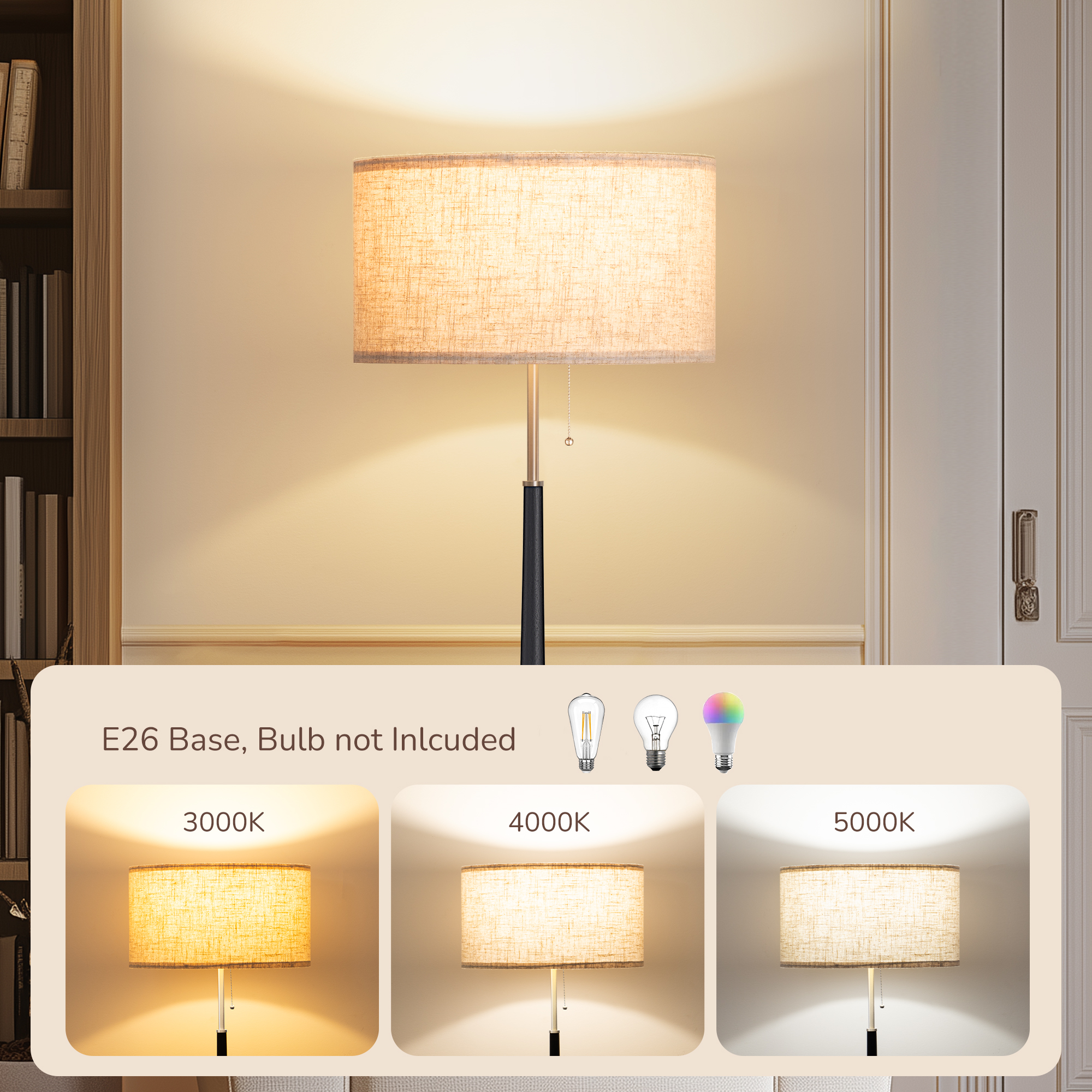 EDISHINE 61.8" Traditional Solid Wood Floor Lamp-HFLFC1C