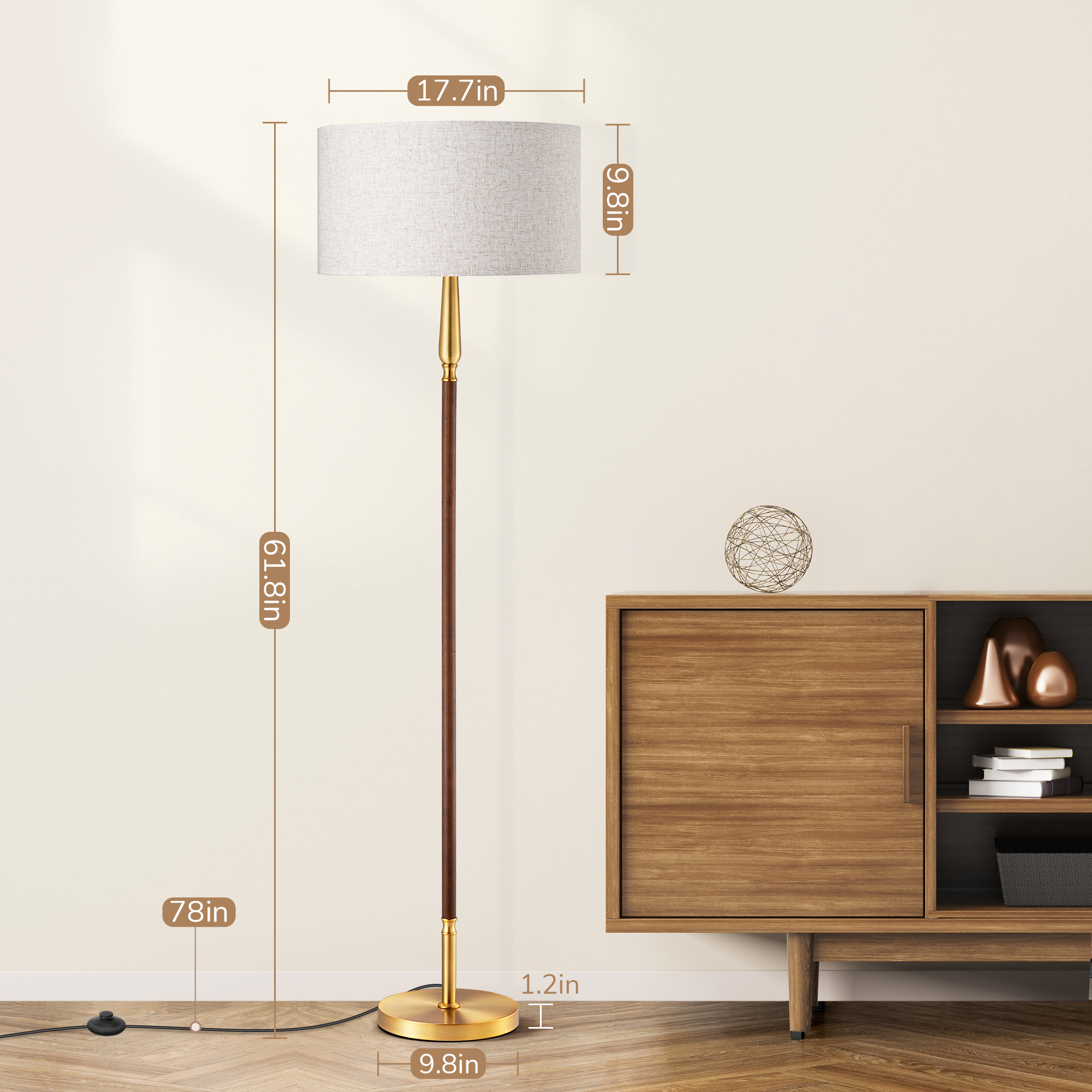 EDISHINE 61.8" Dimmable Standard Floor Lamp With Remote And Bulb Included-HFLFC2A