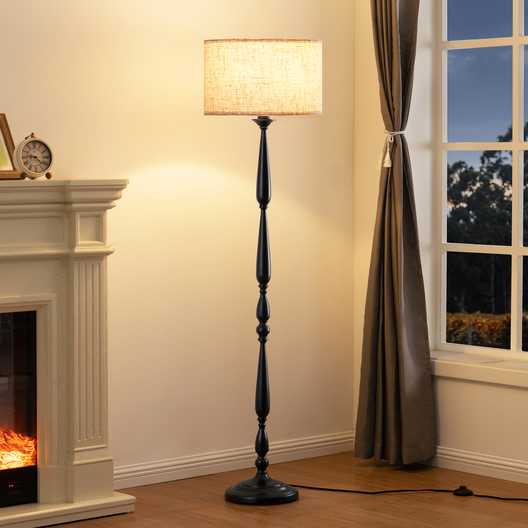 EDISHINE 62" Black Traditional Floor Lamp with Remote & Dimmable Bulb