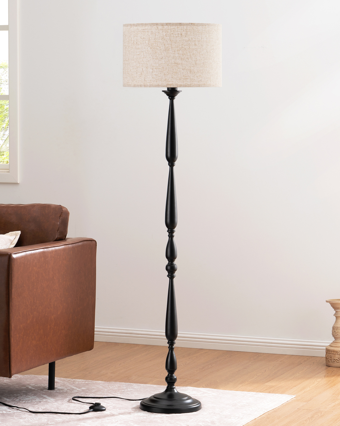 EDISHINE 62" Black Traditional Floor Lamp with Remote & Dimmable Bulb-HFLFD1A