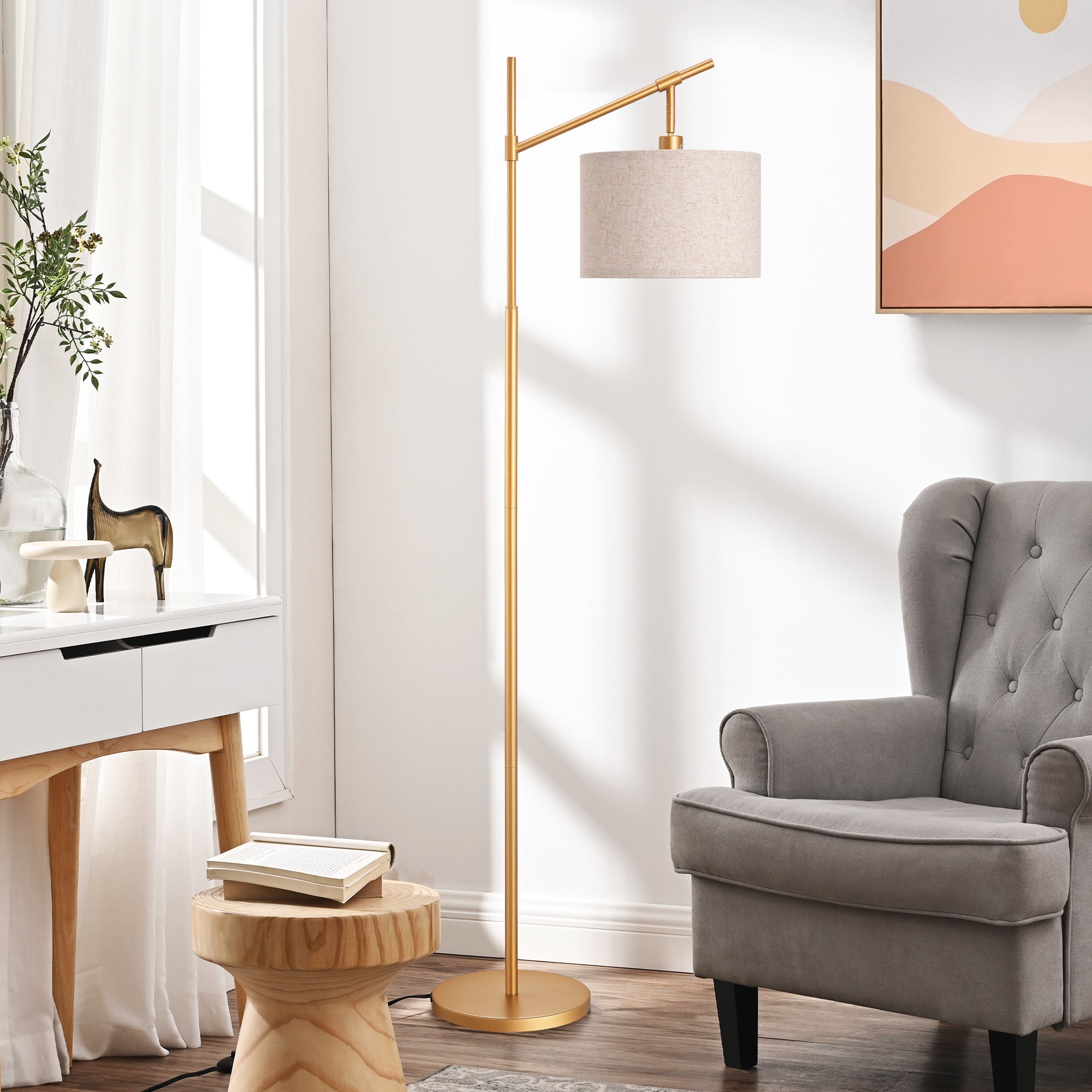 EDISHINE 63.8" Arched Floor Lamp, Gold-HFLG04B