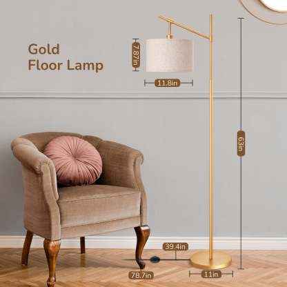 EDISHINE 63.8" Arched Floor Lamp, Gold-HFLG04B