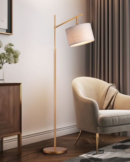 EDISHINE 63.8" Arched Floor Lamp, Gold-HFLG04B