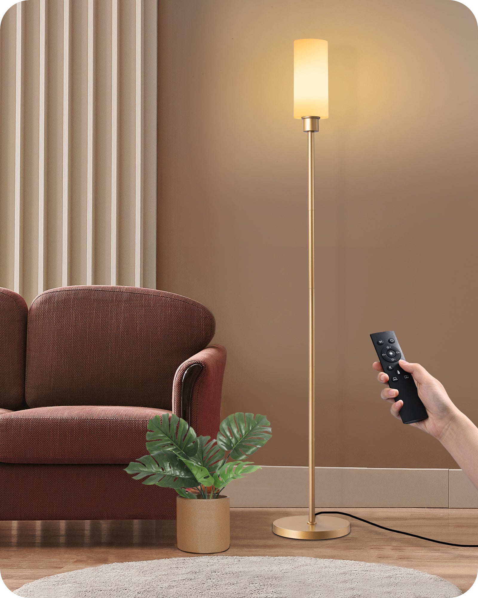 EDISHINE 2 Pack 65" Gold Dimmable LED Corner Floor Lamp with Remote-ZHFLG09D2