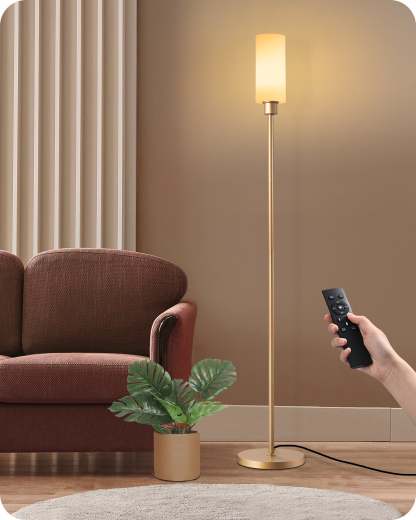 EDISHINE 2 Pack 65" Gold Dimmable LED Corner Floor Lamp with Remote-ZHFLG09D2