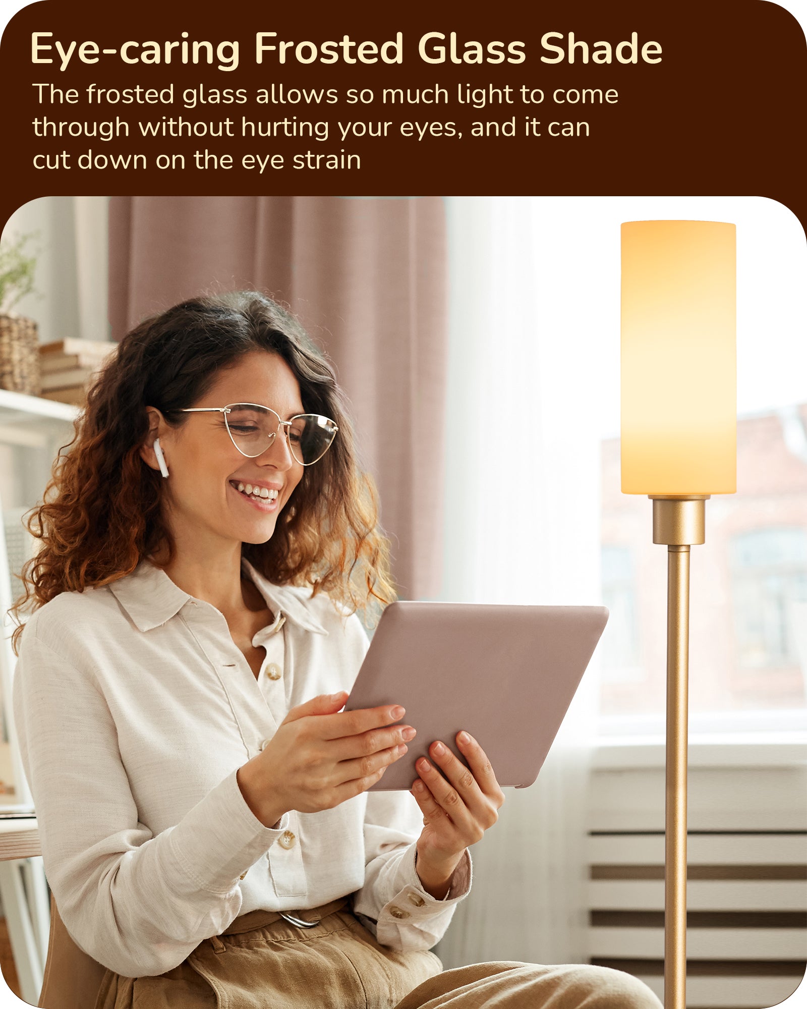 EDISHINE 2 Pack 65" Gold Dimmable LED Corner Floor Lamp with Remote-ZHFLG09D2