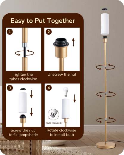 EDISHINE 2 Pack 65" Gold Dimmable LED Corner Floor Lamp with Remote-ZHFLG09D2