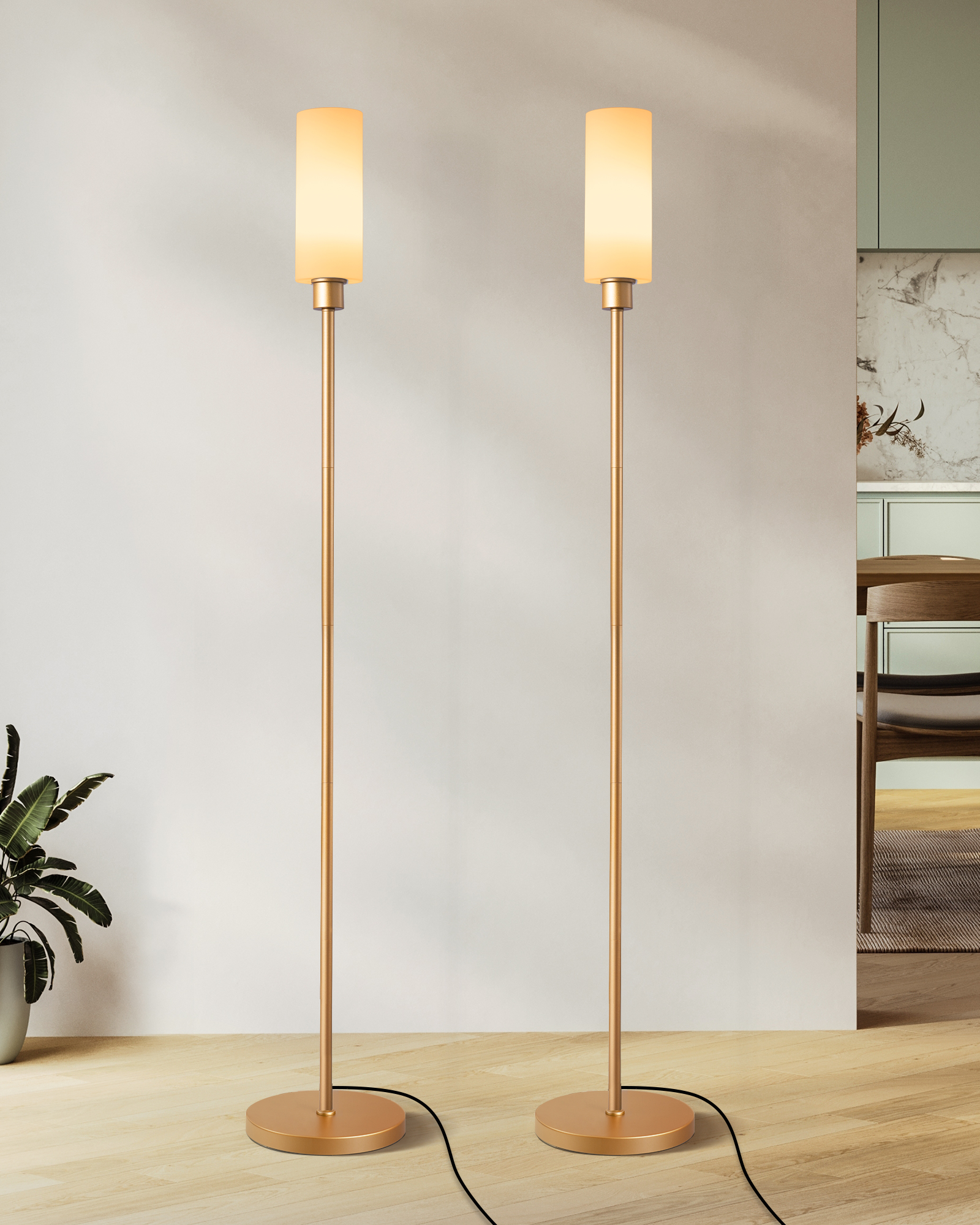 EDISHINE 2 Pack 65" Gold Dimmable LED Corner Floor Lamp with Remote-ZHFLG09D2