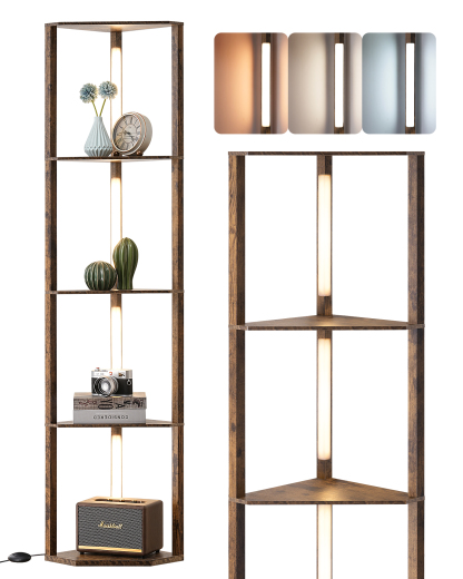 EDISHINE 64" 3CCT Stepless Dimmable Corner Shelf Floor Lamp, Burlywood-HFLHA1A