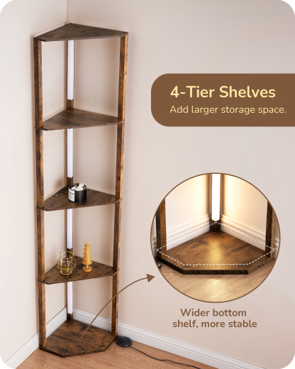 EDISHINE 64" 3CCT Stepless Dimmable Corner Shelf Floor Lamp, Burlywood-HFLHA1A