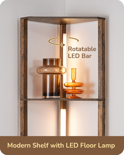 EDISHINE 64" 3CCT Stepless Dimmable Corner Shelf Floor Lamp, Burlywood-HFLHA1A