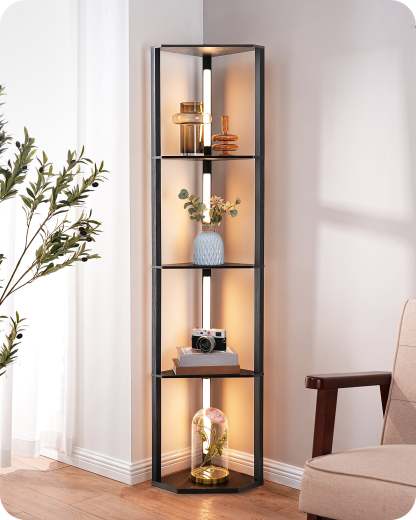 EDISHINE 64" Dimmable Corner Shelf with Lights-HFLHA1B