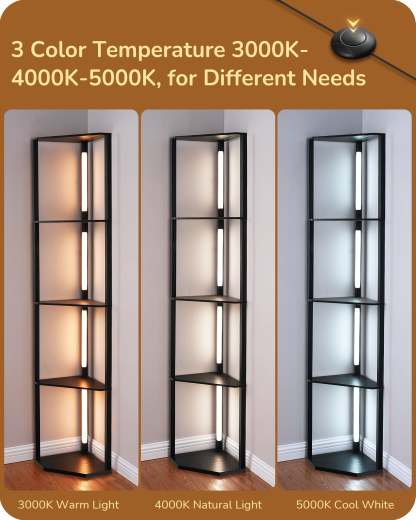 EDISHINE 64" Dimmable Corner Shelf with Lights-HFLHA1B