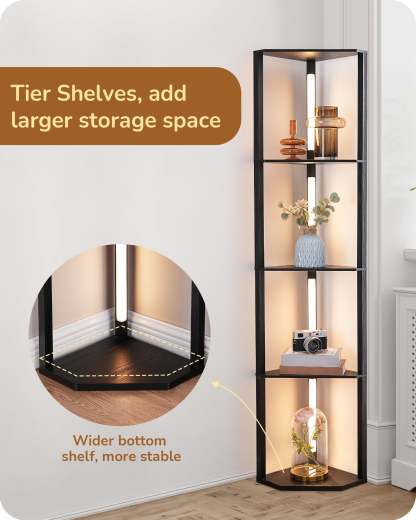 EDISHINE 64" Dimmable Corner Shelf with Lights-HFLHA1B