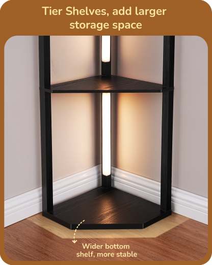 EDISHINE 64" Dimmable Corner Shelf with Lights-HFLHA1B