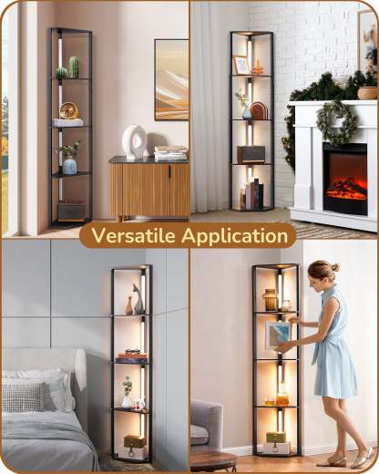 EDISHINE 64" Dimmable Corner Shelf with Lights-HFLHA1B