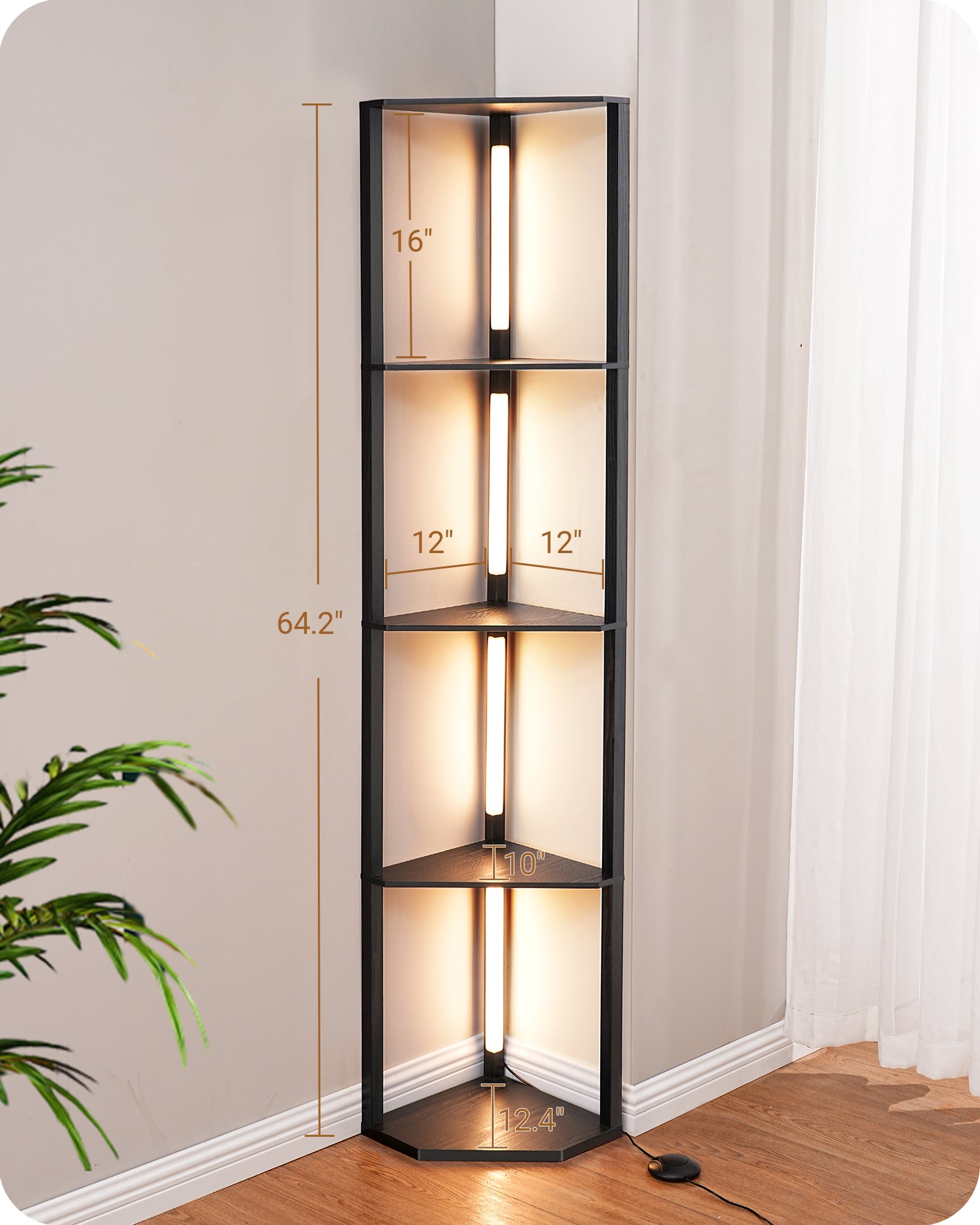 EDISHINE 64" Dimmable Corner Shelf with Lights-HFLHA1B