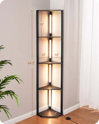 EDISHINE 64" Dimmable Corner Shelf with Lights-HFLHA1B