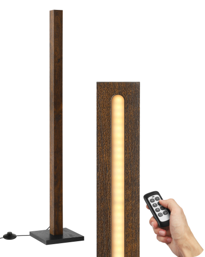 EDISHINE 46" Dimmable Wood Corner Floor Lamp with Remote, 7 Color Temperature, Dark Walnut-F1HFLK02V