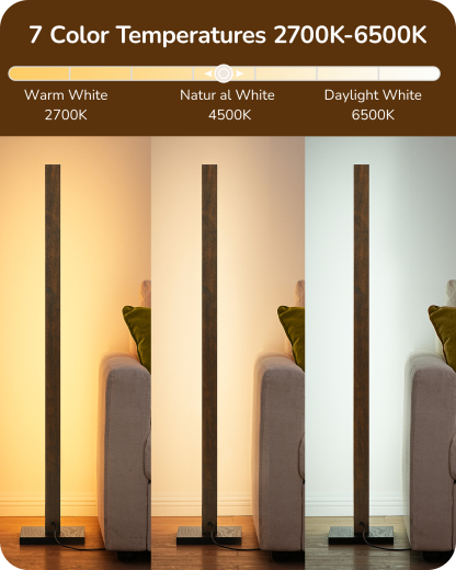 EDISHINE 46" Dimmable Wood Corner Floor Lamp with Remote, 7 Color Temperature, Dark Walnut-F1HFLK02V