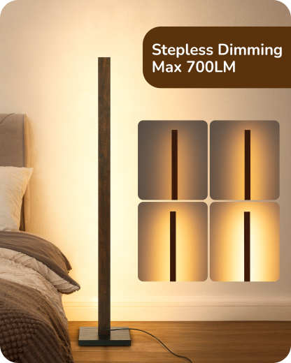 EDISHINE 46" Dimmable Wood Corner Floor Lamp with Remote, 7 Color Temperature, Dark Walnut-F1HFLK02V