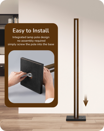 EDISHINE 46" Dimmable Wood Corner Floor Lamp with Remote, 7 Color Temperature, Dark Walnut-F1HFLK02V