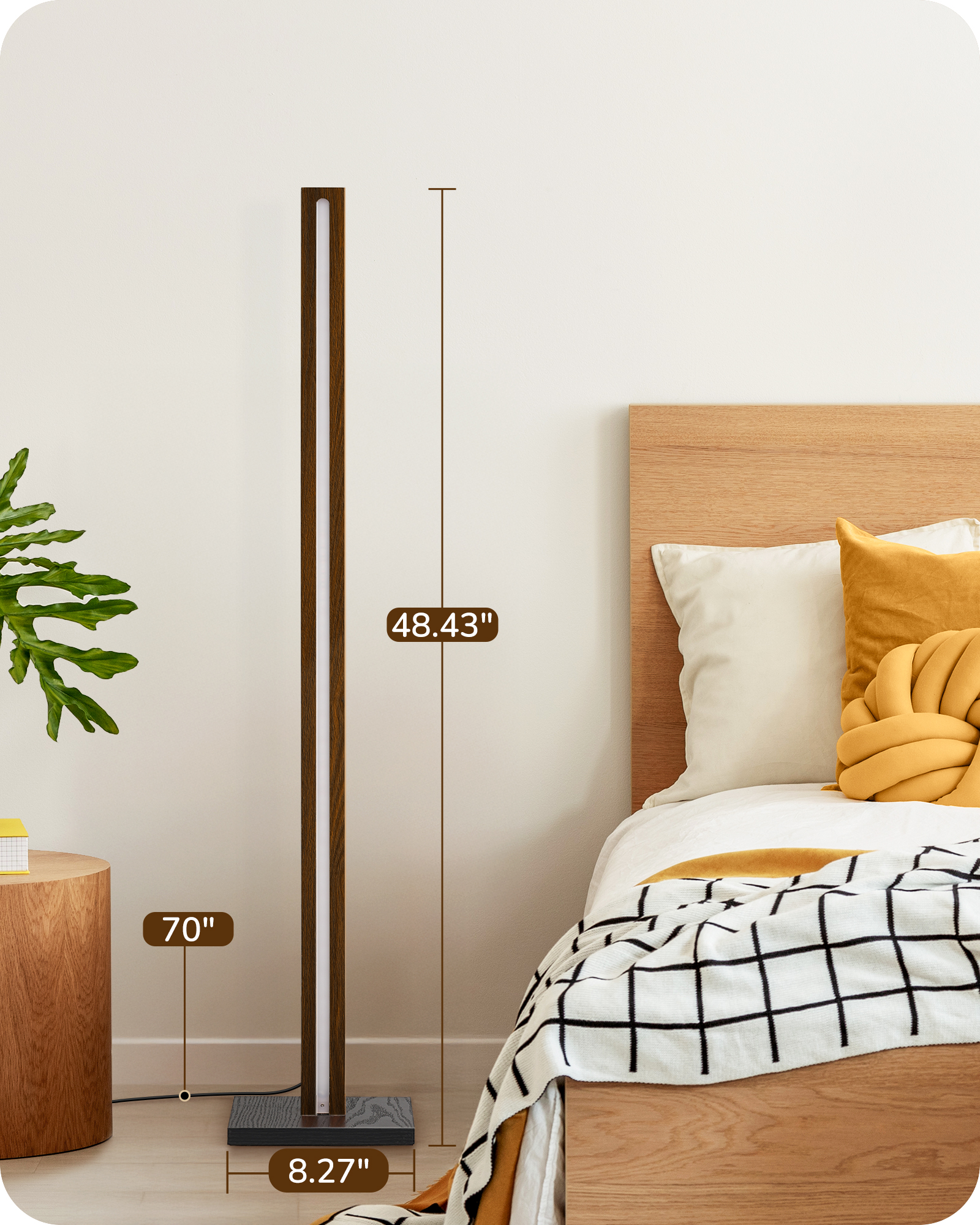 EDISHINE 46" Dimmable Wood Corner Floor Lamp with Remote, 7 Color Temperature, Dark Walnut-F1HFLK02V
