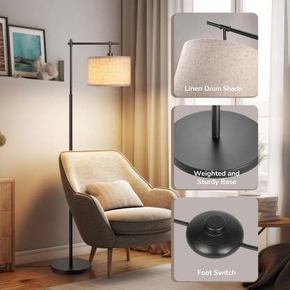 EDISHINE 63" Arched Floor Lamp, Black-HFLK04A