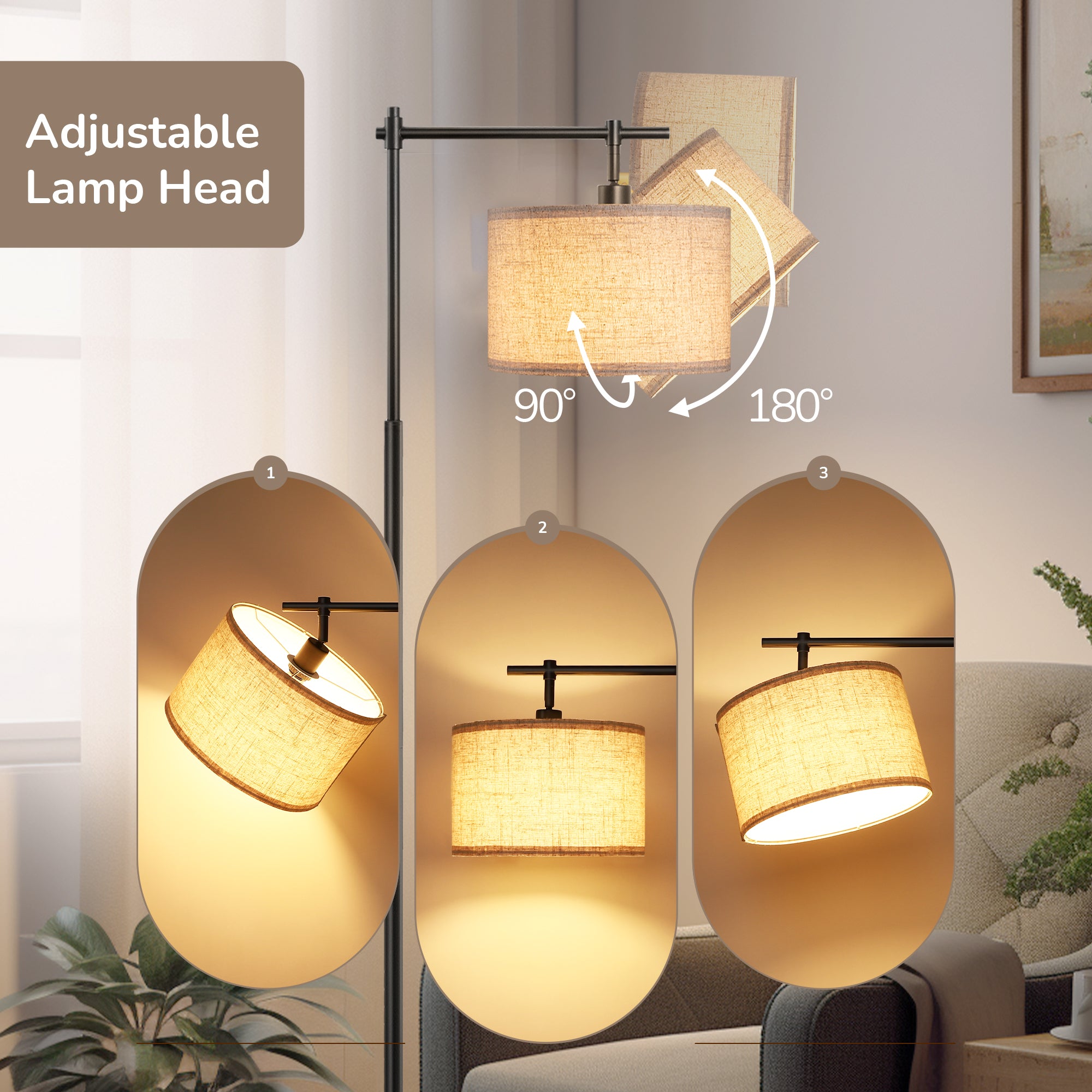 EDISHINE 63" Arched Floor Lamp, Black-HFLK04A