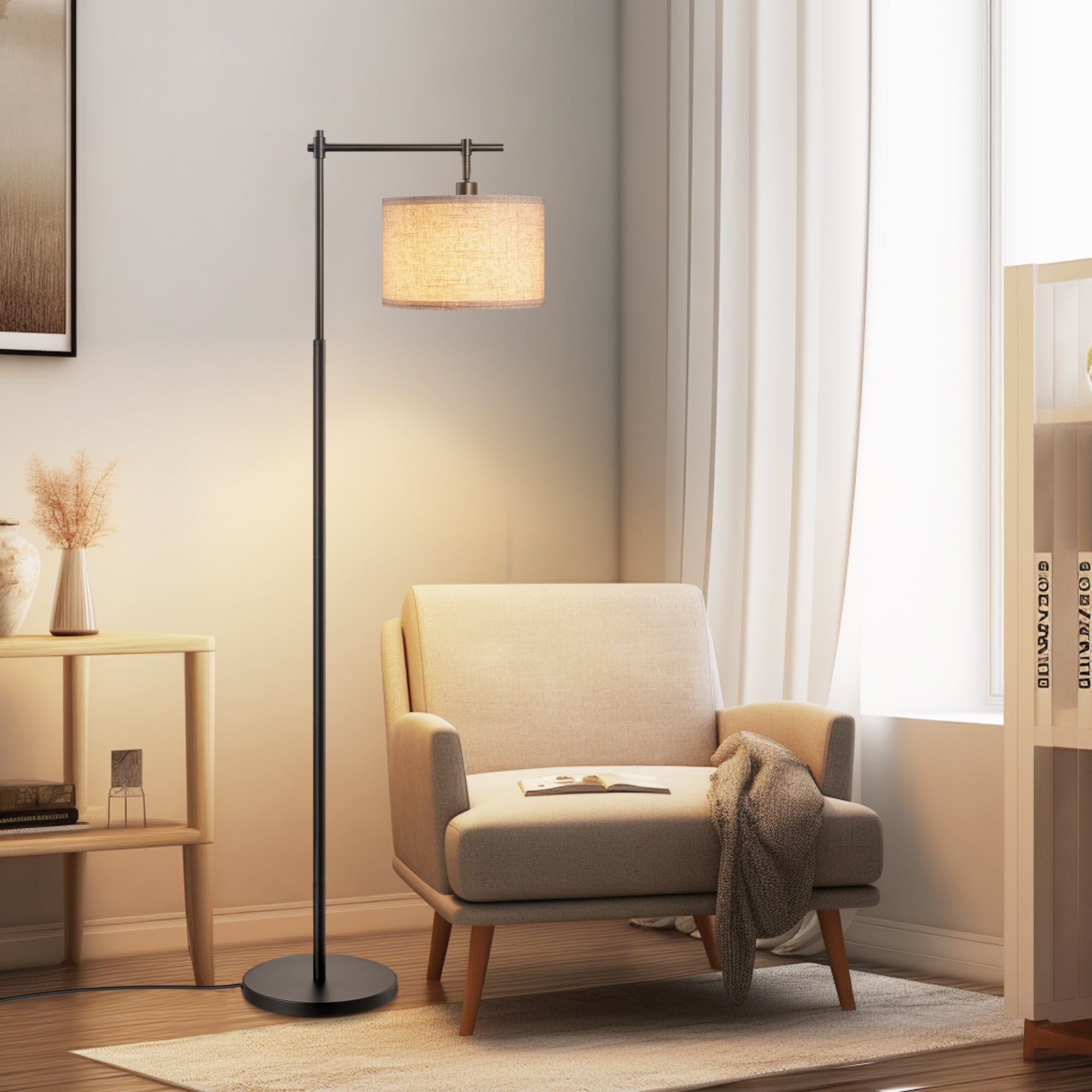 EDISHINE 63" Arched Floor Lamp, Black-HFLK04A