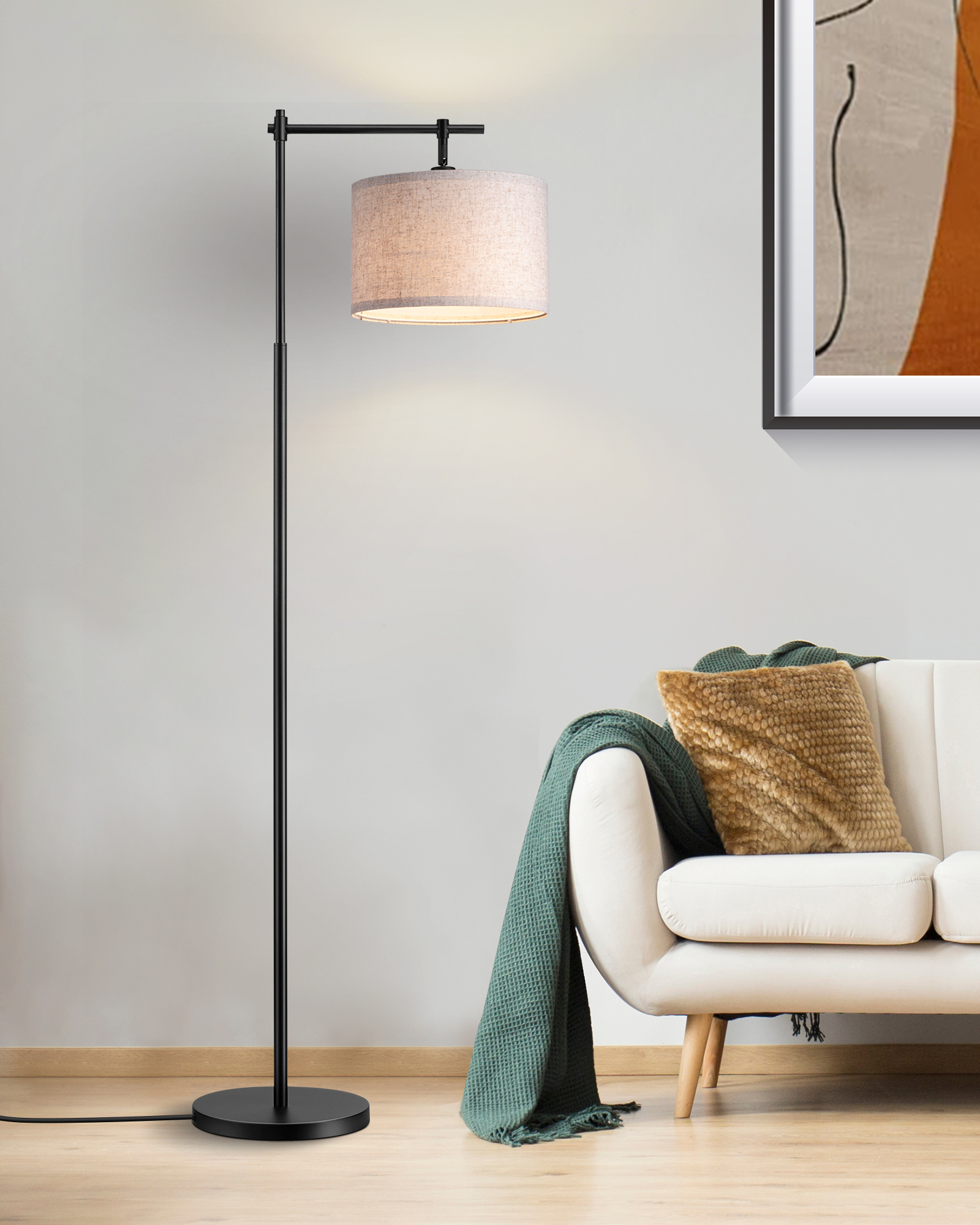 EDISHINE 63" Arched Floor Lamp, Black-HFLK04A