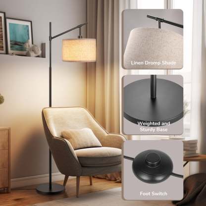 缺货下架EDISHINE 63.8" Arched Floor Lamp, Black-HFLK04B