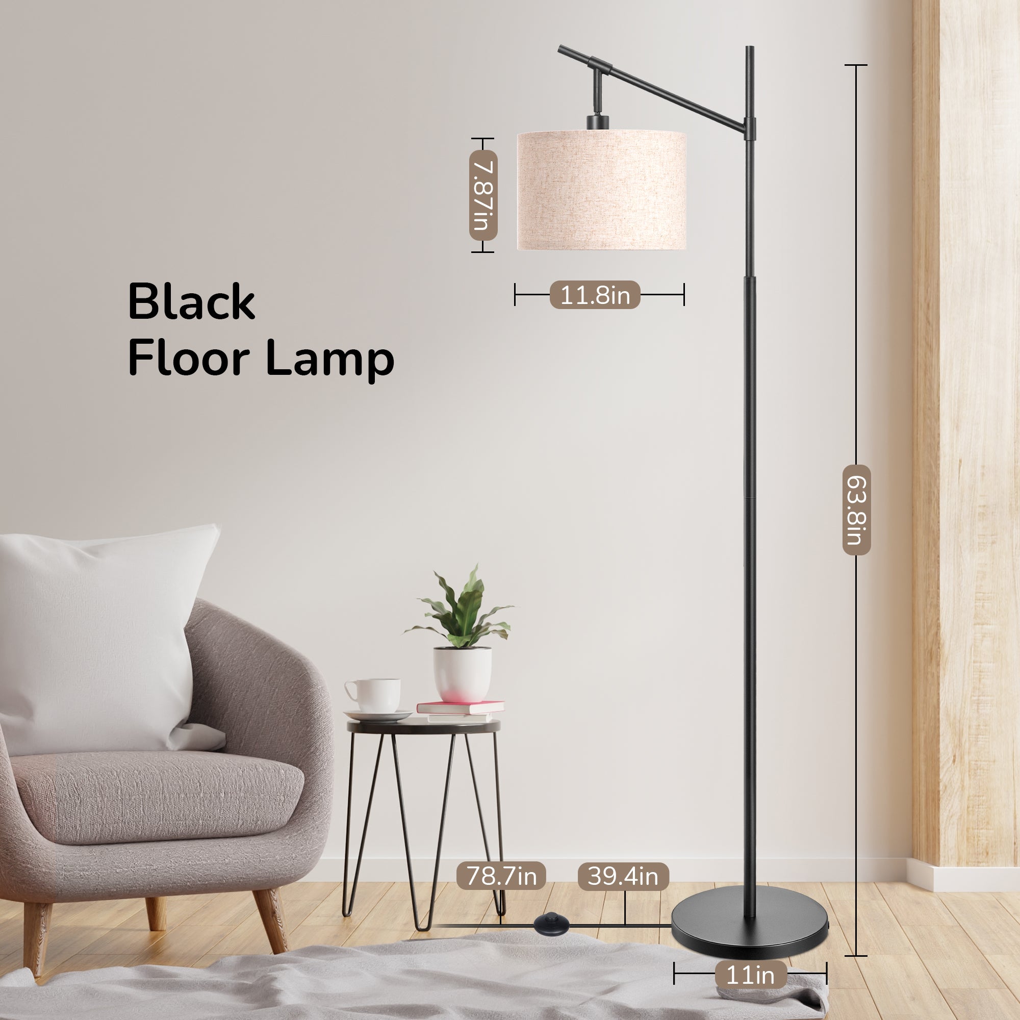 缺货下架EDISHINE 63.8" Arched Floor Lamp, Black-HFLK04B