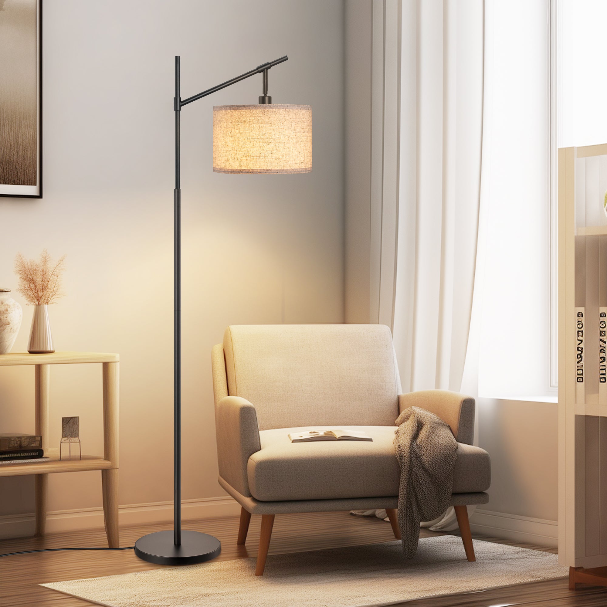 缺货下架EDISHINE 63.8" Arched Floor Lamp, Black-HFLK04B
