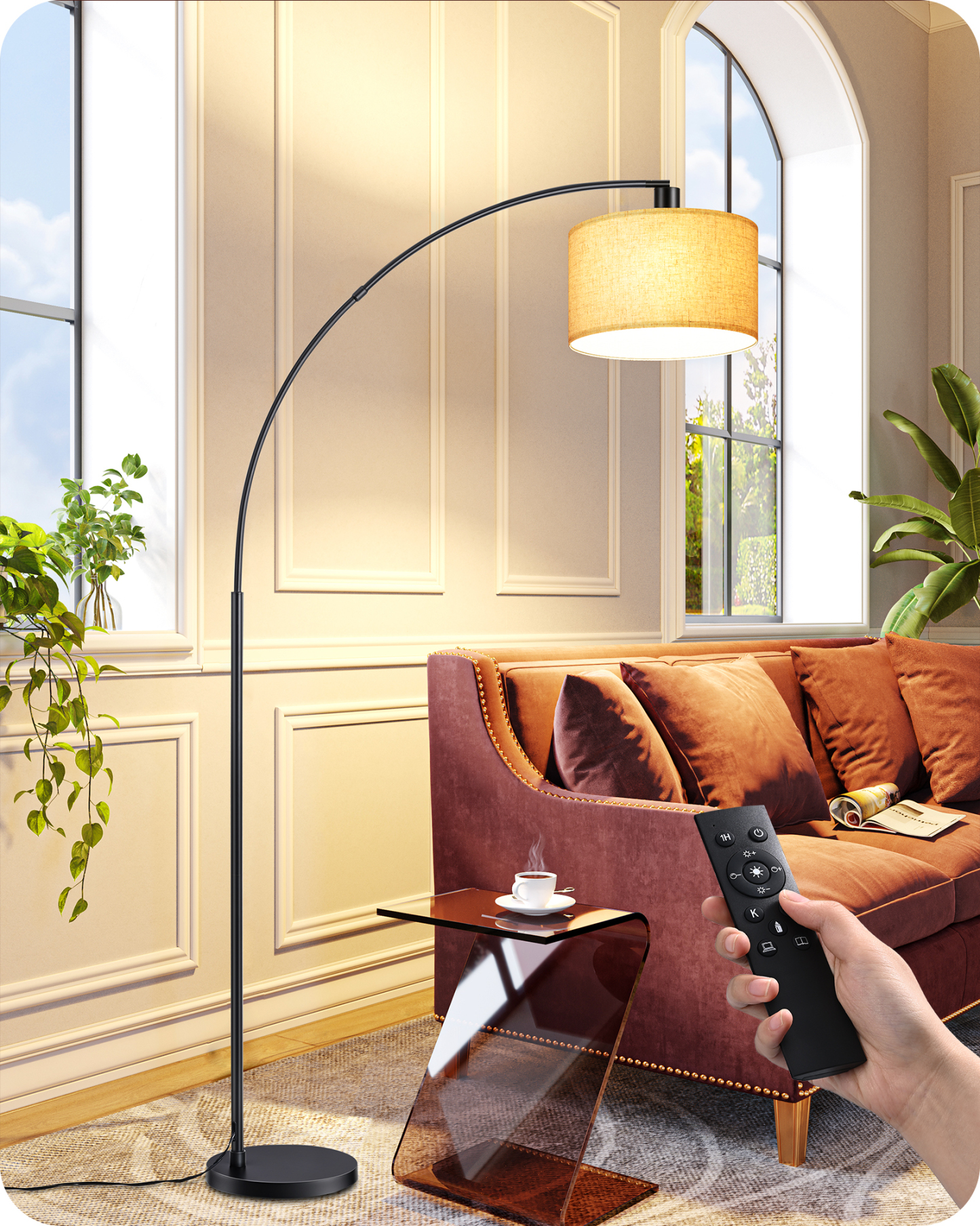 EDISHINE 78.3″ Dimmable Modern Arc Floor Lamp with Remote-HFLEC6B