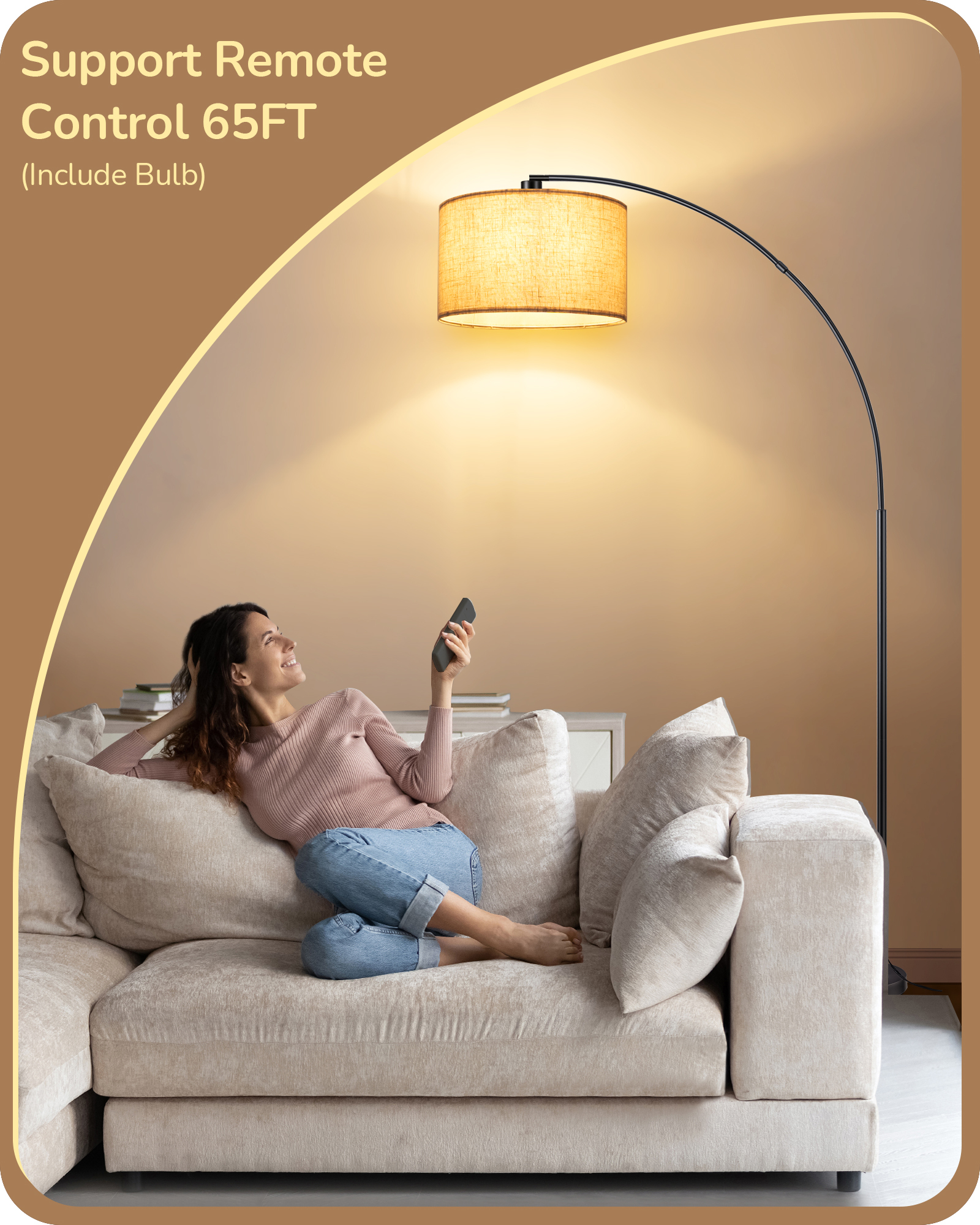 EDISHINE 78.3″ Dimmable Modern Arc Floor Lamp with Remote-HFLEC6B