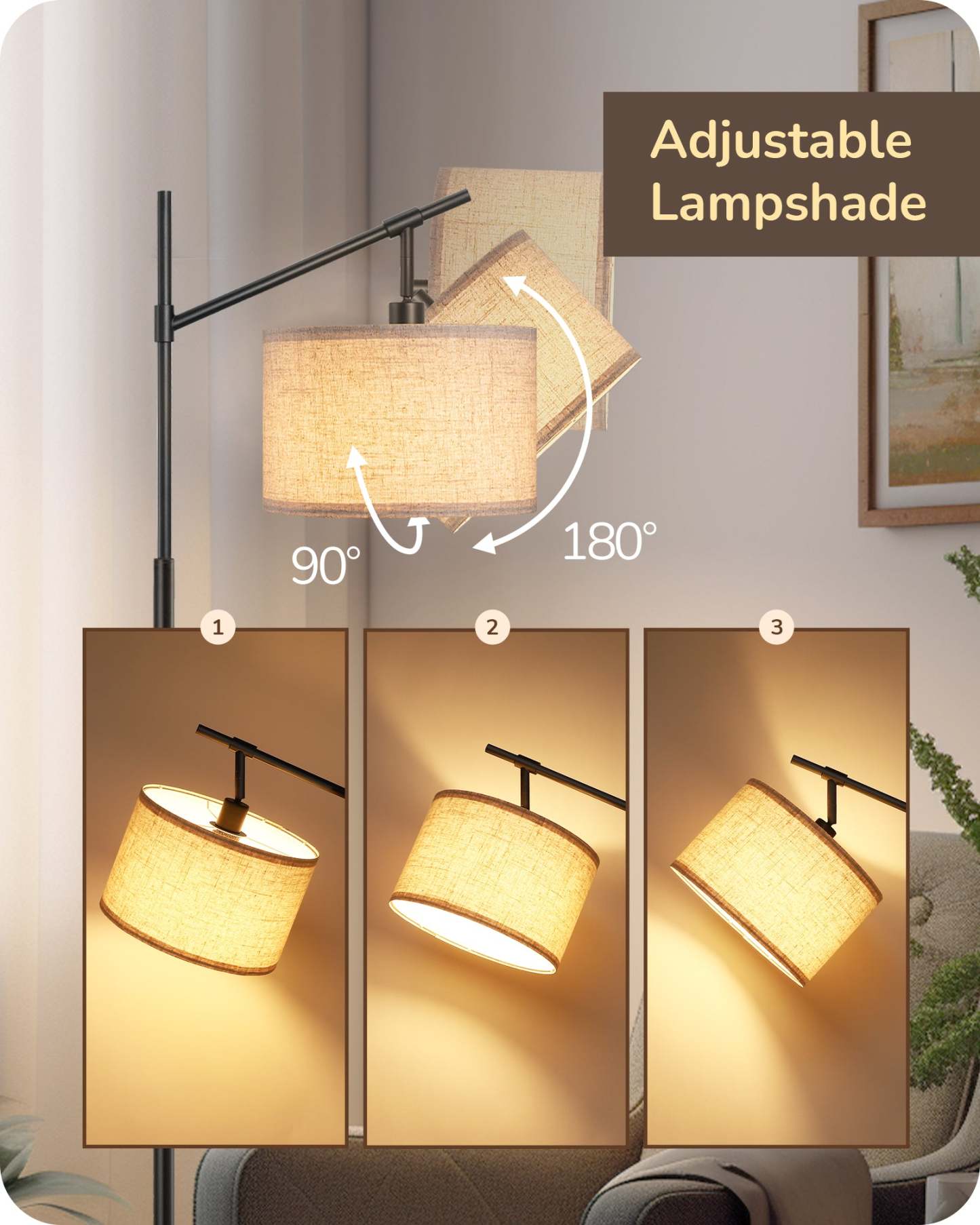 EDISHINE 63.8" Dimmable Black Floor Lamp with Remote Control-HFLK54B