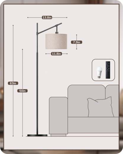 EDISHINE 63.8" Dimmable Black Floor Lamp with Remote Control-HFLK54B