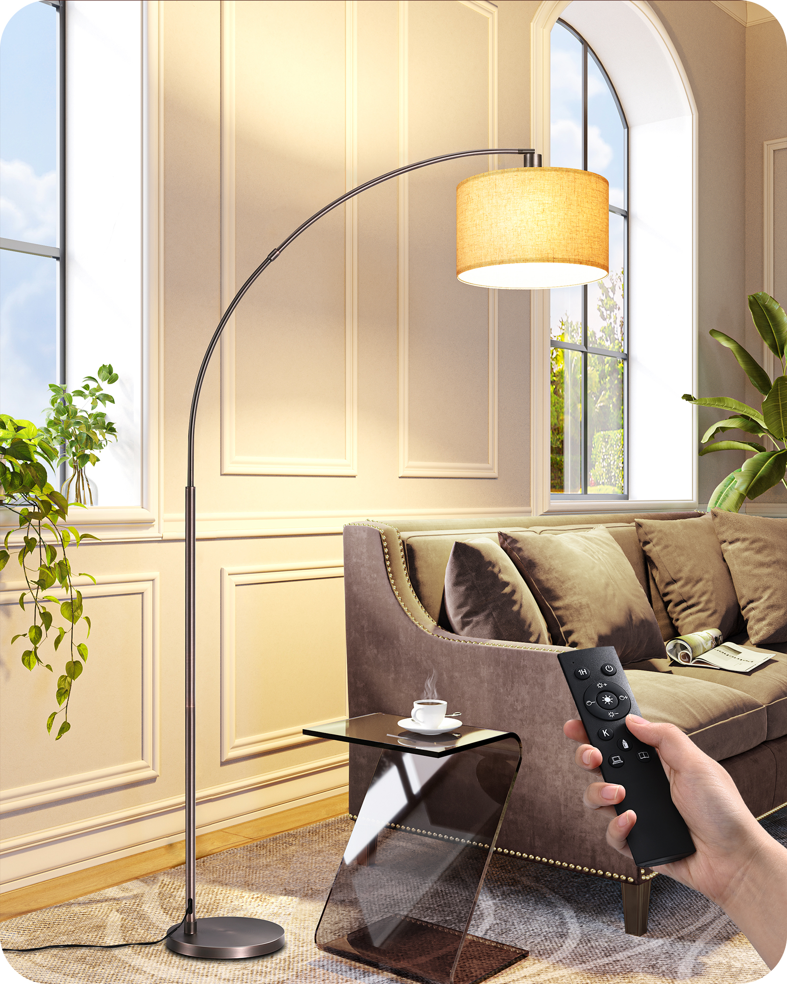 EDISHINE Dimmable Mid Century Modern Floor Lamp with Remote, Bronze-HFLEC6A1
