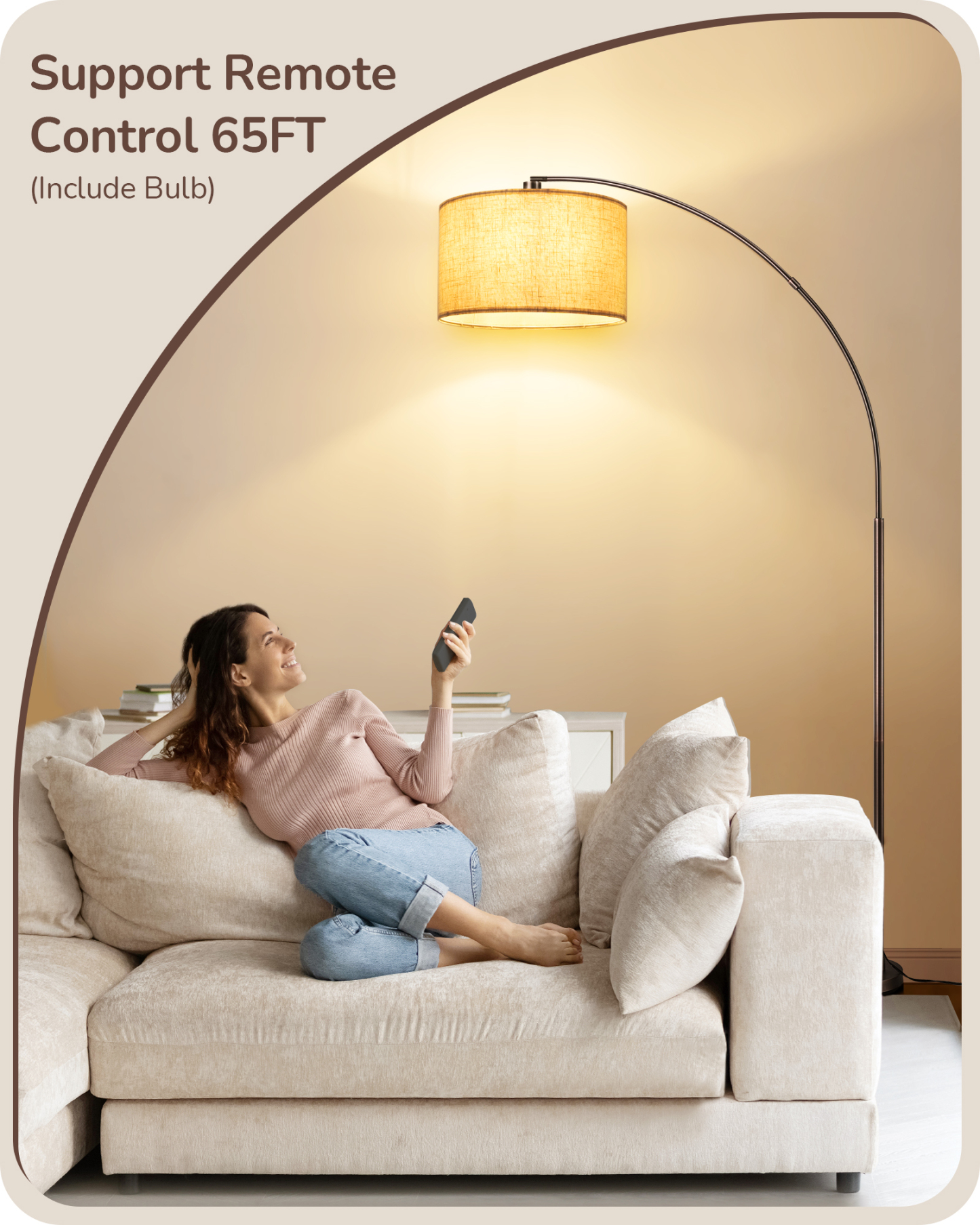 EDISHINE Dimmable Mid Century Modern Floor Lamp with Remote, Bronze-HFLEC6A1