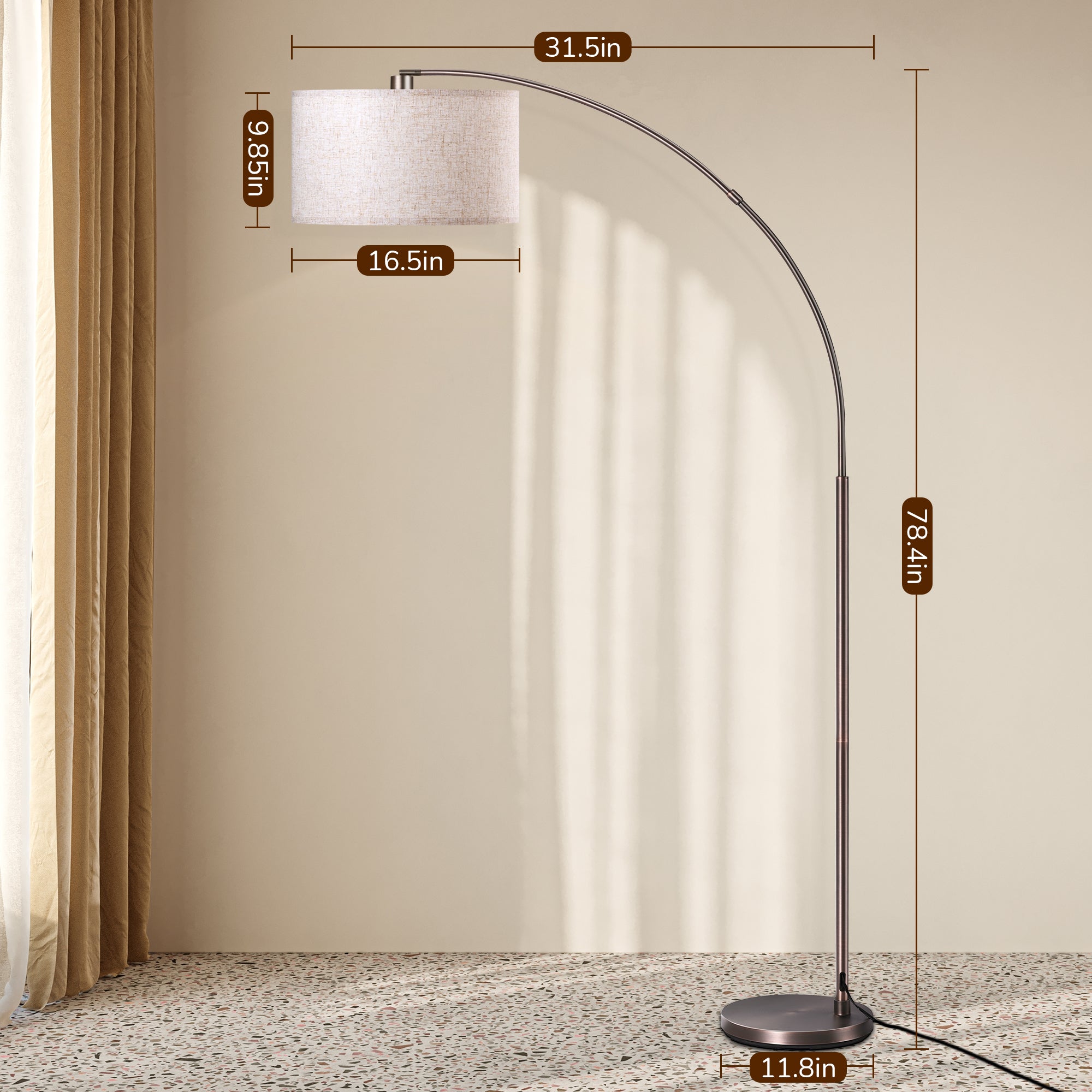EDISHINE Arc Dimmable Bronze Floor Lamp, 5 Color Temperature-HFLR04X
