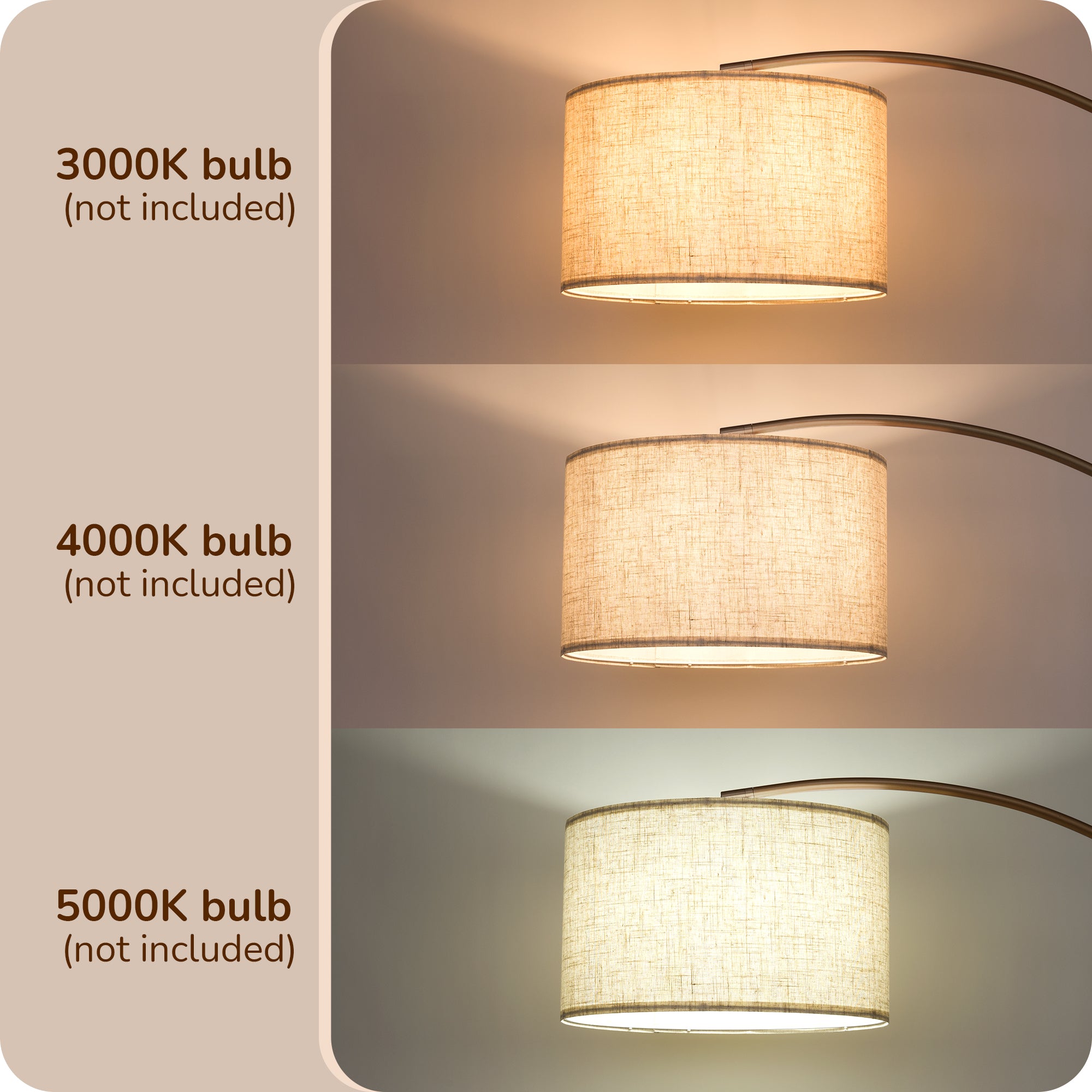 EDISHINE Arc Dimmable Bronze Floor Lamp, 5 Color Temperature-HFLR04X