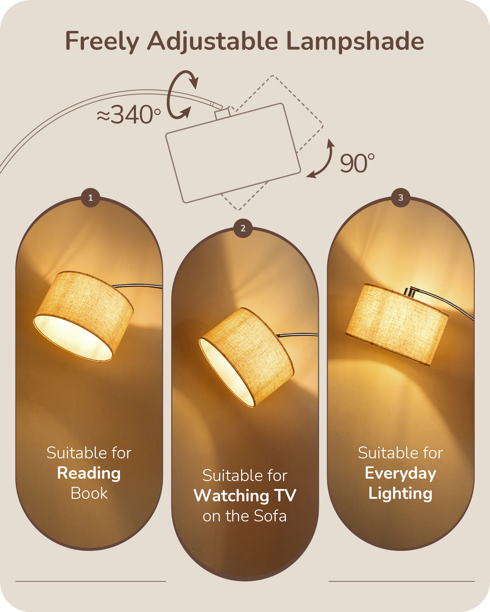 EDISHINE Dimmable Mid Century Modern Floor Lamp with Remote, Bronze-HFLEC6A1