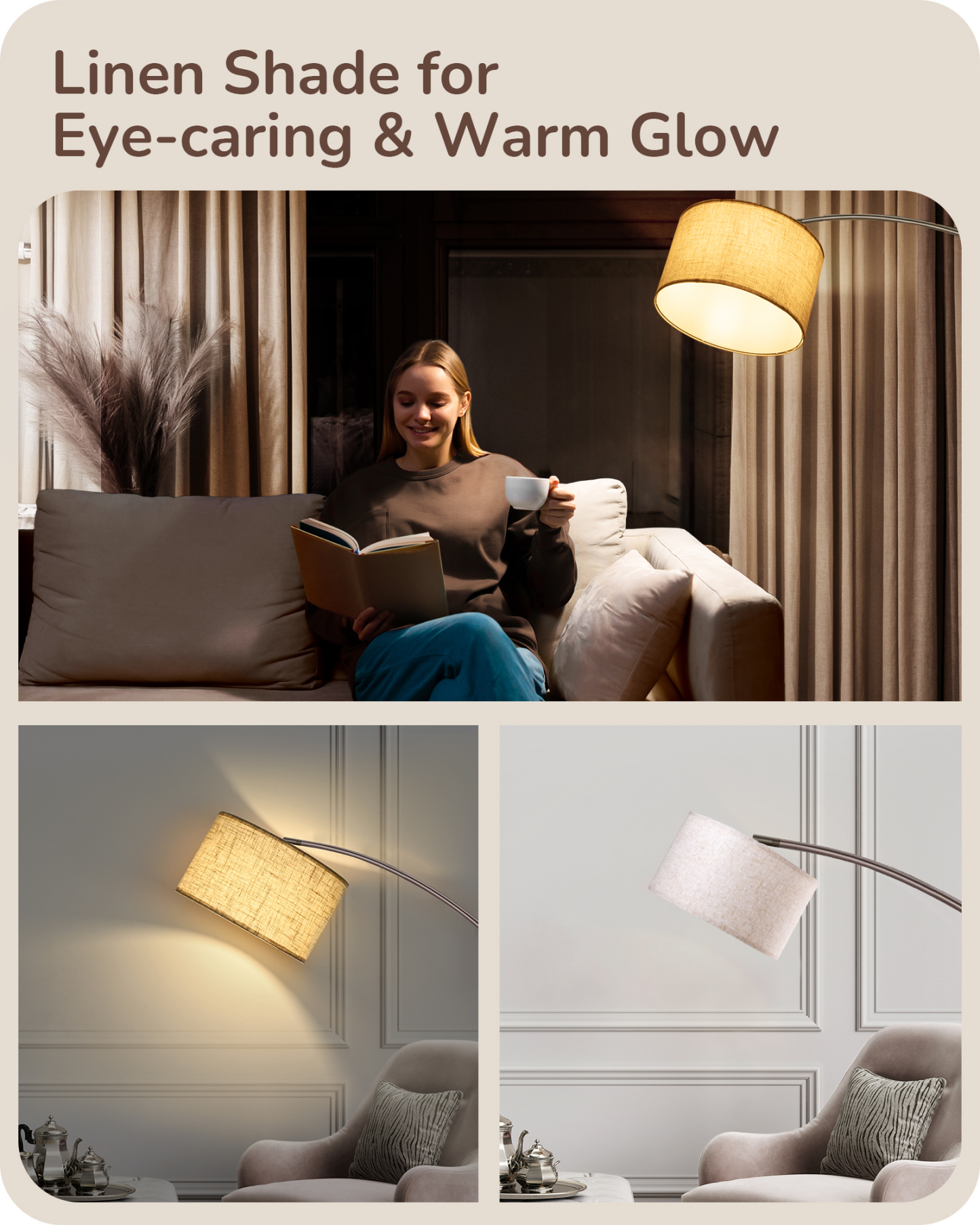 EDISHINE Dimmable Mid Century Modern Floor Lamp with Remote, Bronze-HFLEC6A1