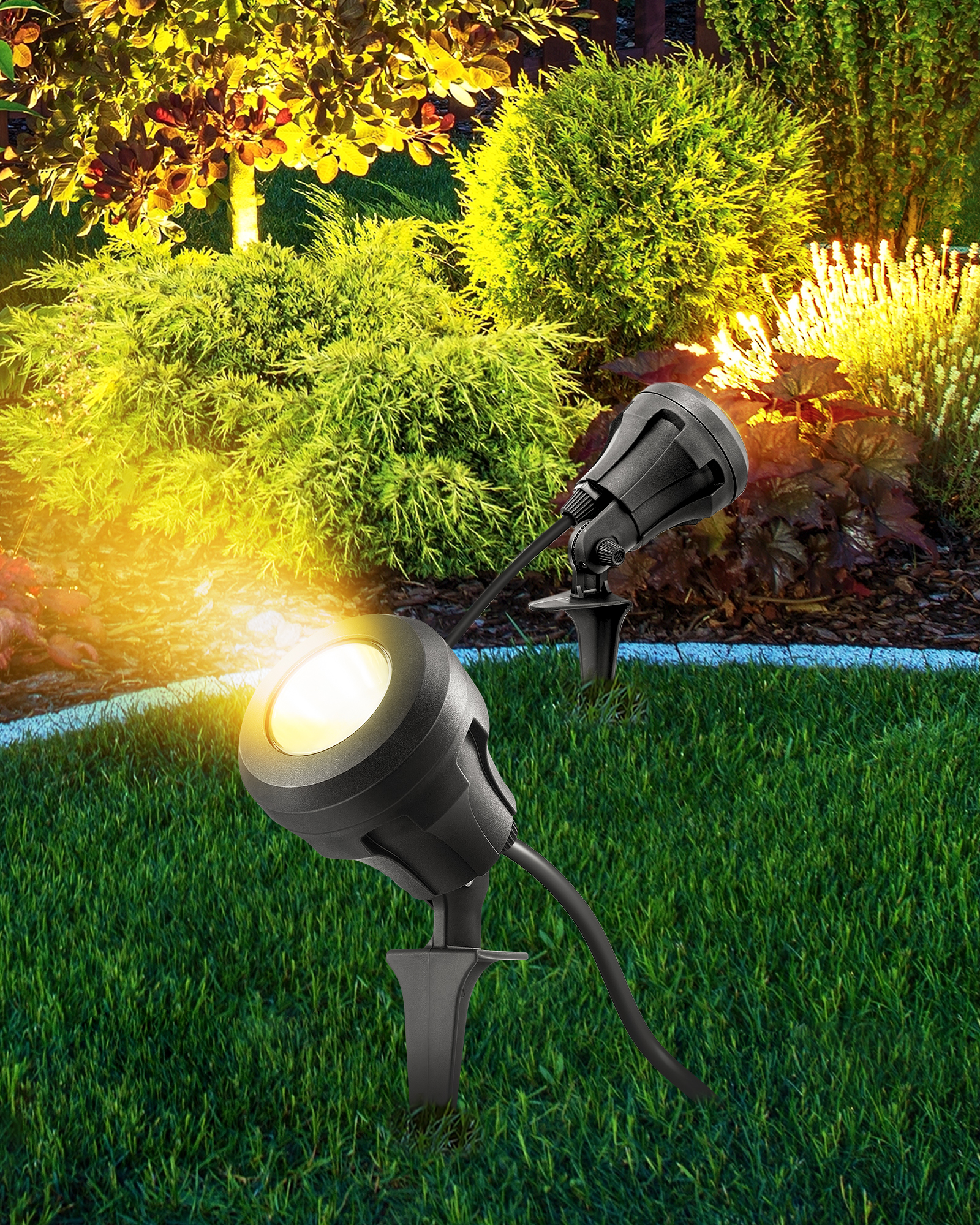 EDISHINE 2 Pack 4.8W 5000K 120V LED Outdoor Spotlight with 5 Extra Lenses (RGB Purple Blue)-ZHGSL01D2
