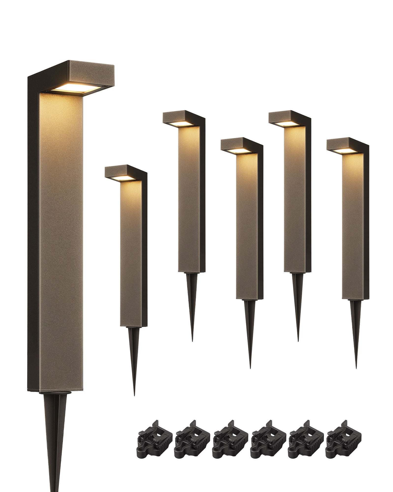 EDISHINE 6 Pack Low Voltage Landscape Lights, 3000K 85LM 3.2W Waterproof, 50,000Hrs LED Pathway Lights, CRI 80 Square Modern Aluminum Housing-HGSL09B